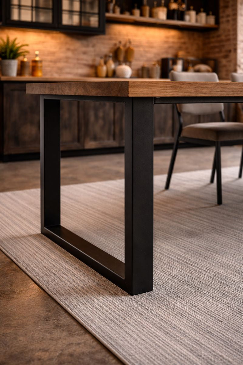 Industrialny stół do jadalni z nogami loft – styl loft ceglana ściana