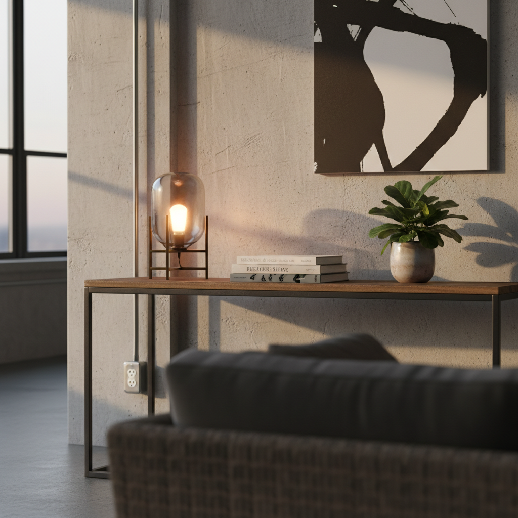 Czarna stalowa konstrukcja konsoli loftowej – solidna rama industrialna