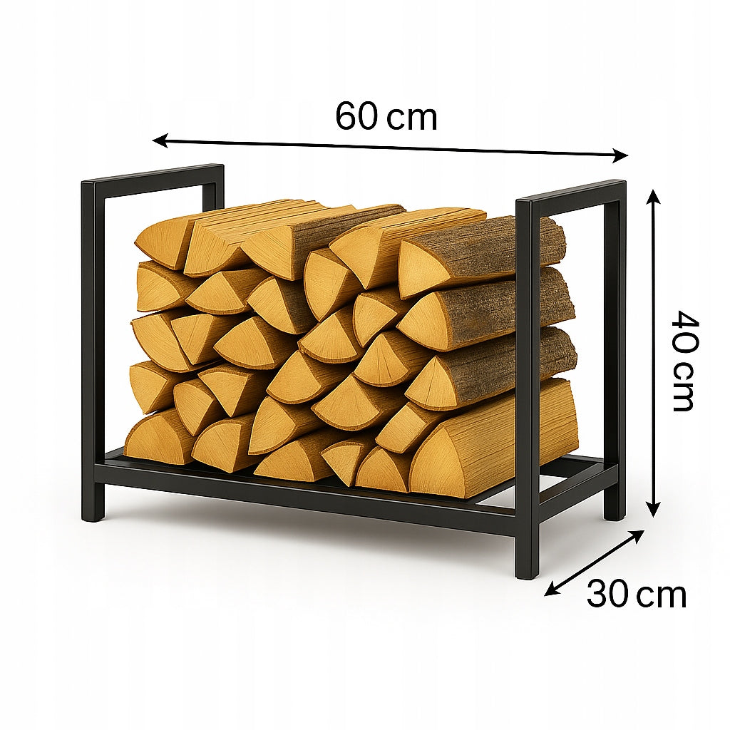 Niski wąski stojak na drewno kominkowe loft 40×60×35 cm