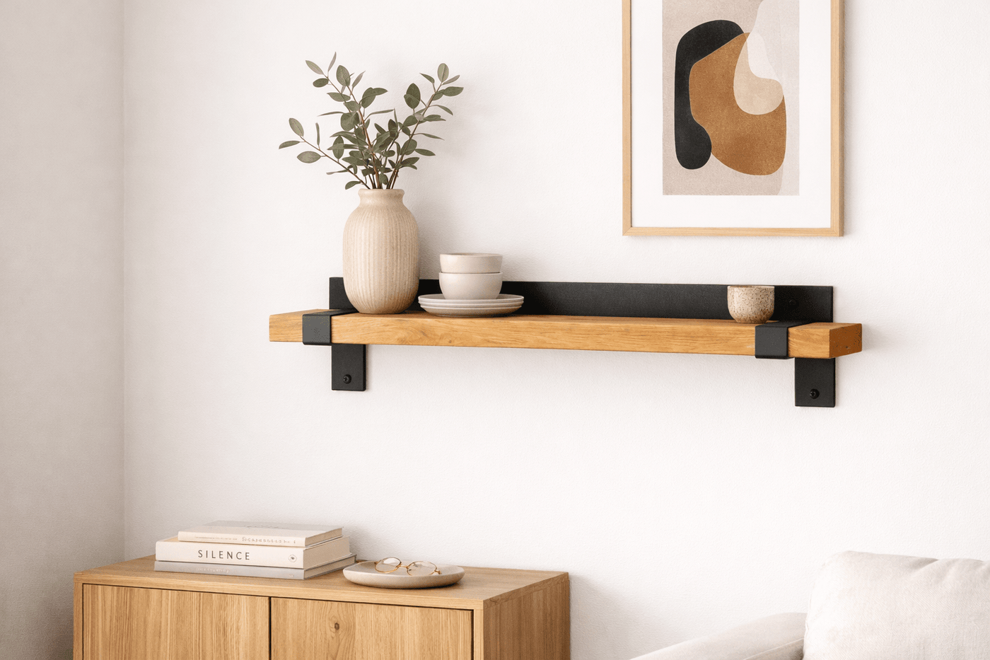 Półka ścienna loft 60 cm DĄB + stal wspornik industrialna - Loftivo