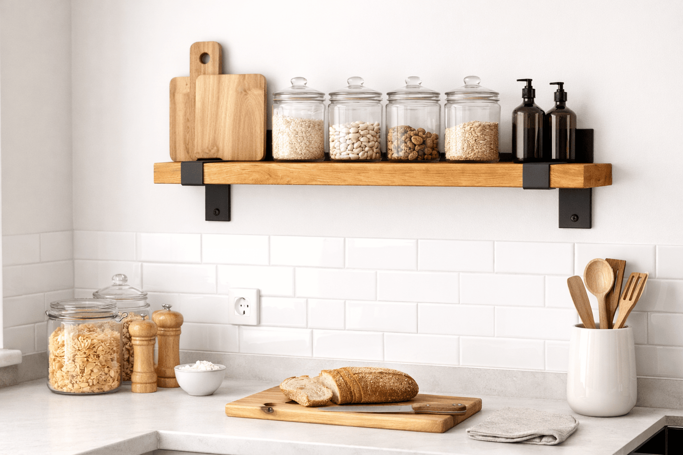 Półka ścienna loft 60 cm DĄB + stal wspornik industrialna - Loftivo