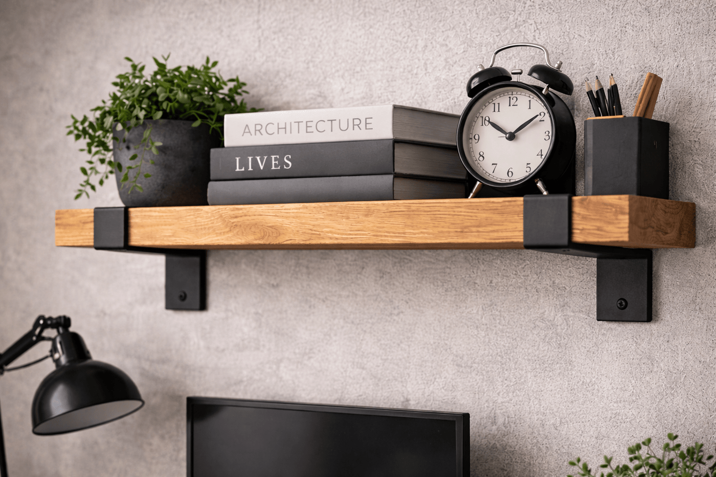 Półka ścienna loft 60 cm DĄB + stal wspornik industrialna - Loftivo