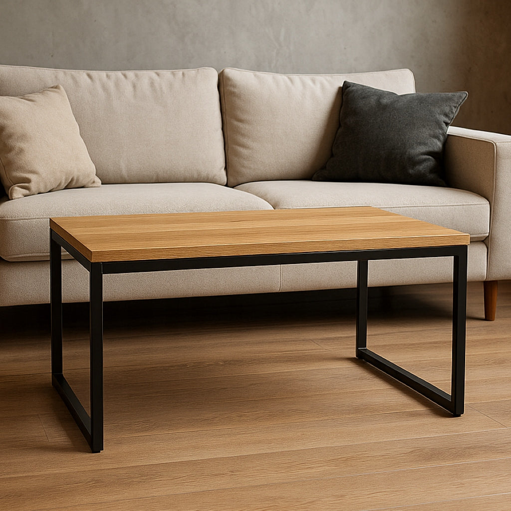 STOLIK KAWOWY ŁAWA LOFT 90x50 cm CZARNA RAMA DĄB CRAFT DO SALONU POKOJU