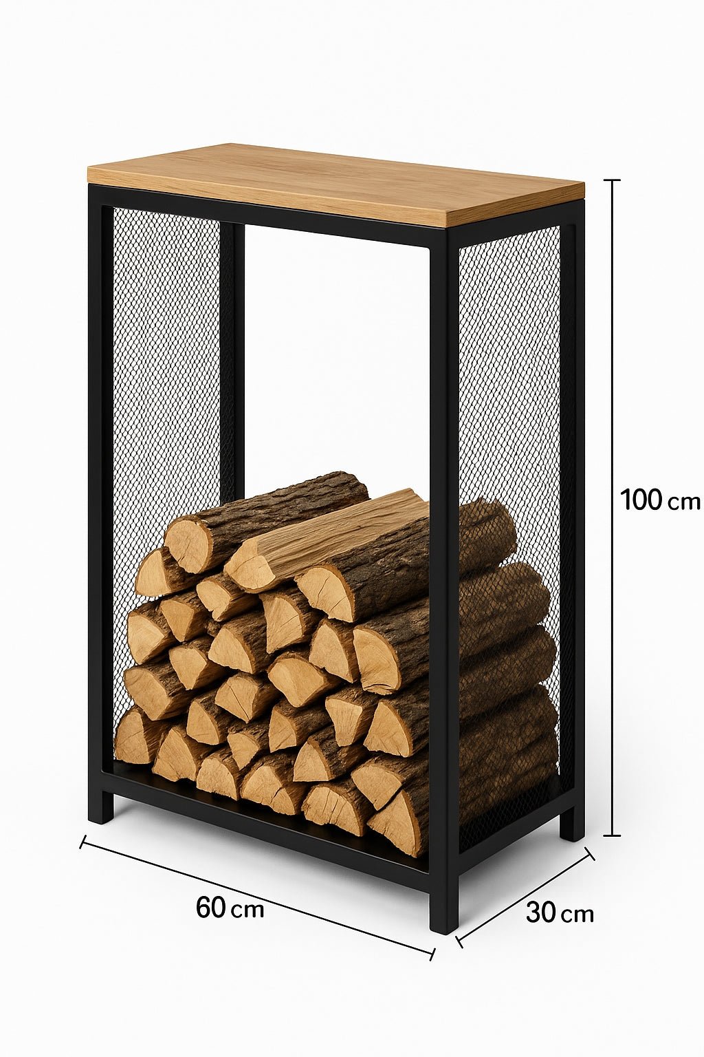 Stojak na drewno kominkowe loft z półką i siatką 100x60x30 cm