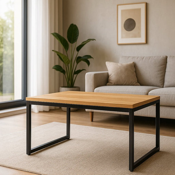 STOLIK KAWOWY ŁAWA LOFT 90x50 cm CZARNA RAMA DĄB CRAFT DO SALONU POKOJU - Loftivo