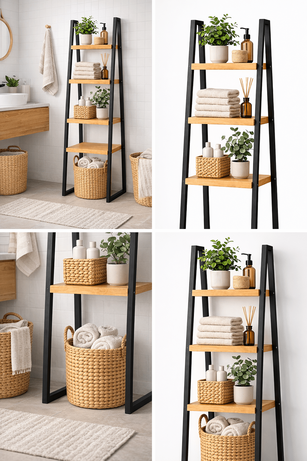 Regał drabinkowy wąski loft 150 cm 4 półki metal łazienka - Loftivo