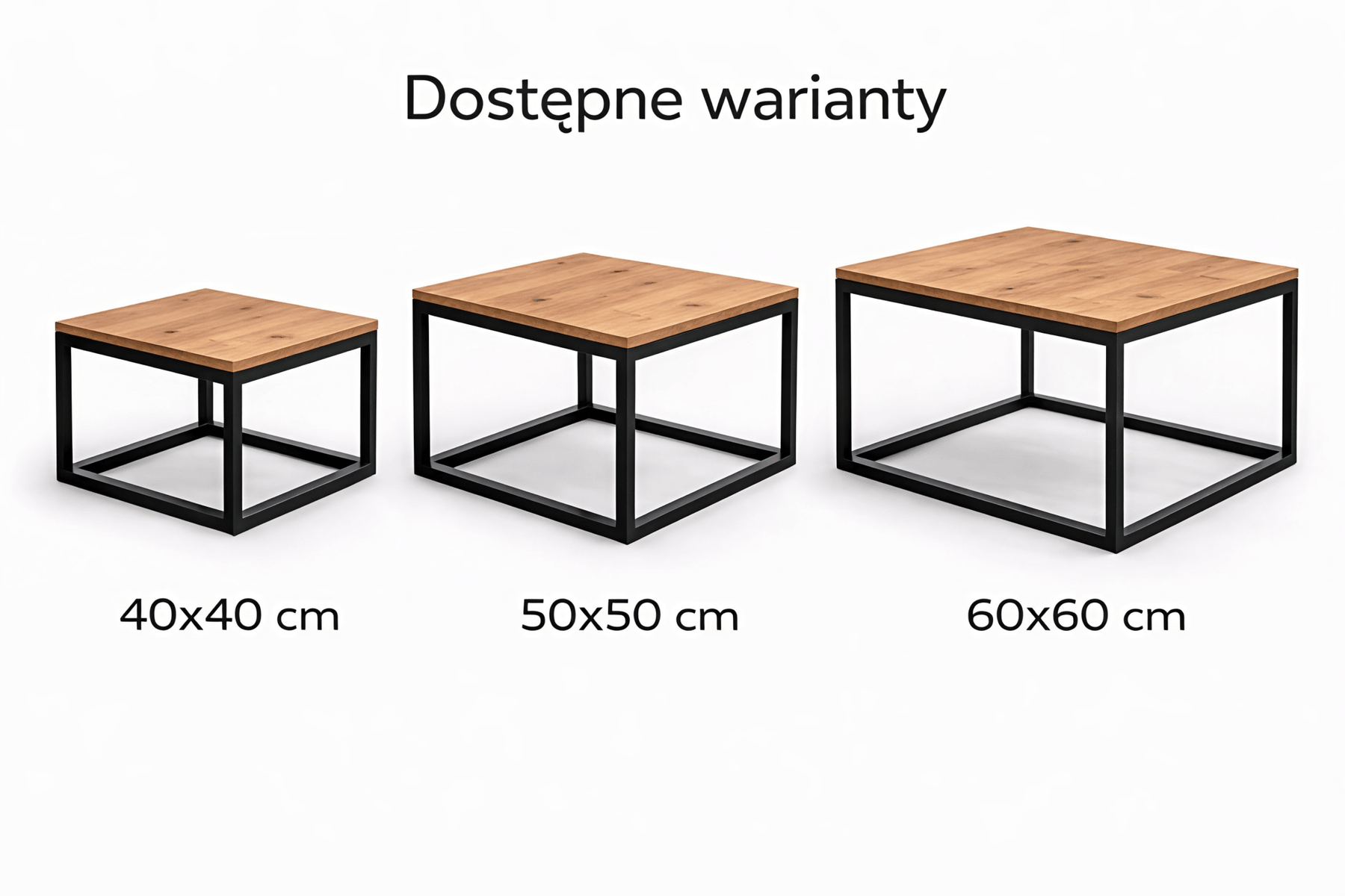 Stolik kawowy loft box 40 50 60 cm dąb i czarny metal