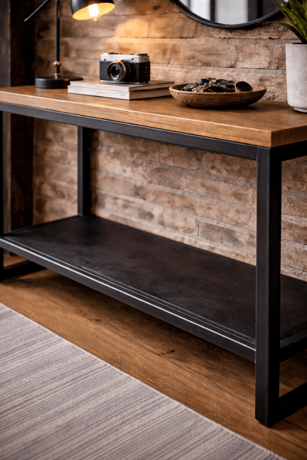 Konsola do przedpokoju loft 100 cm z półką czarna