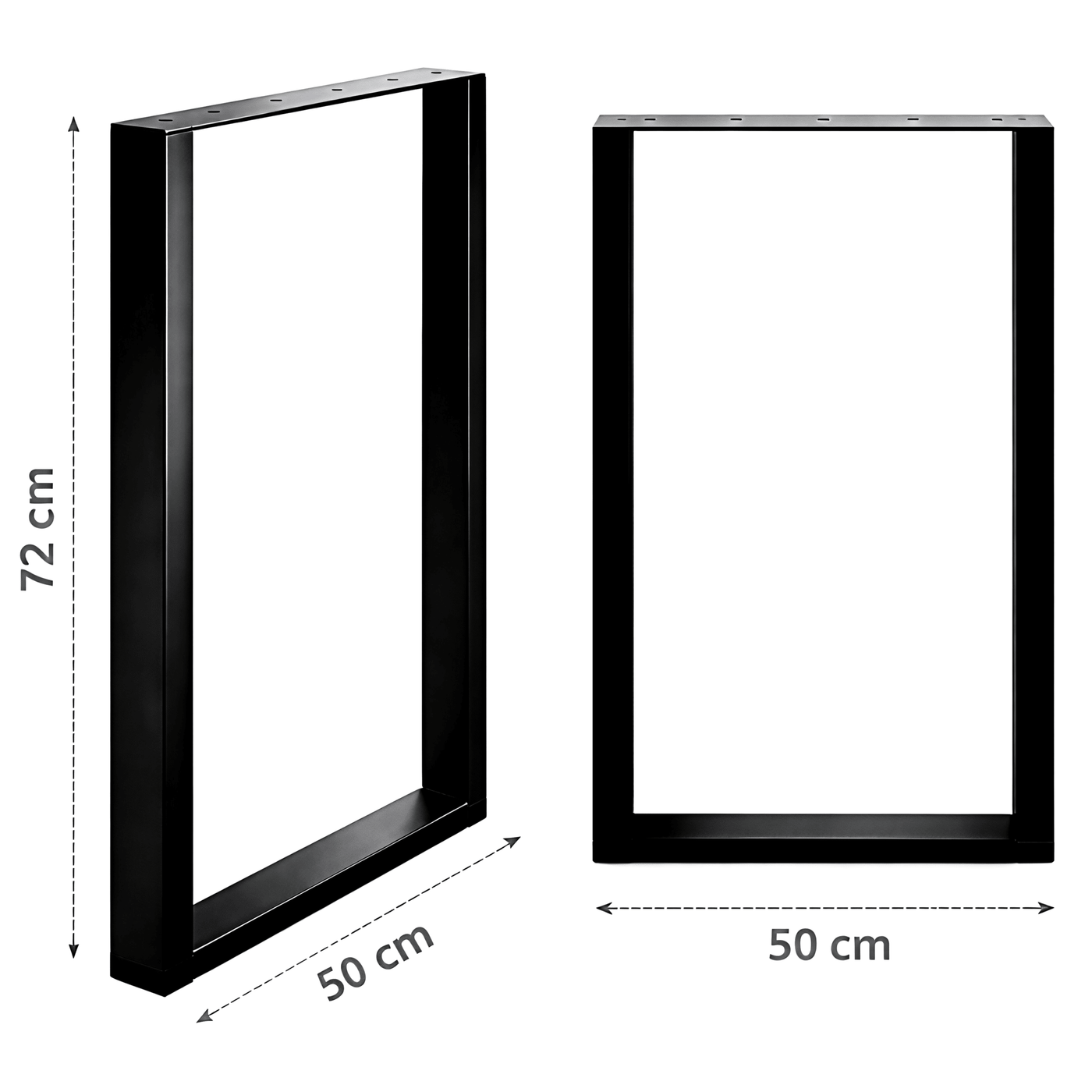 Nogi loft do stołu metalowe 50x72 cm U czarne zestaw 2 szt - Loftivo