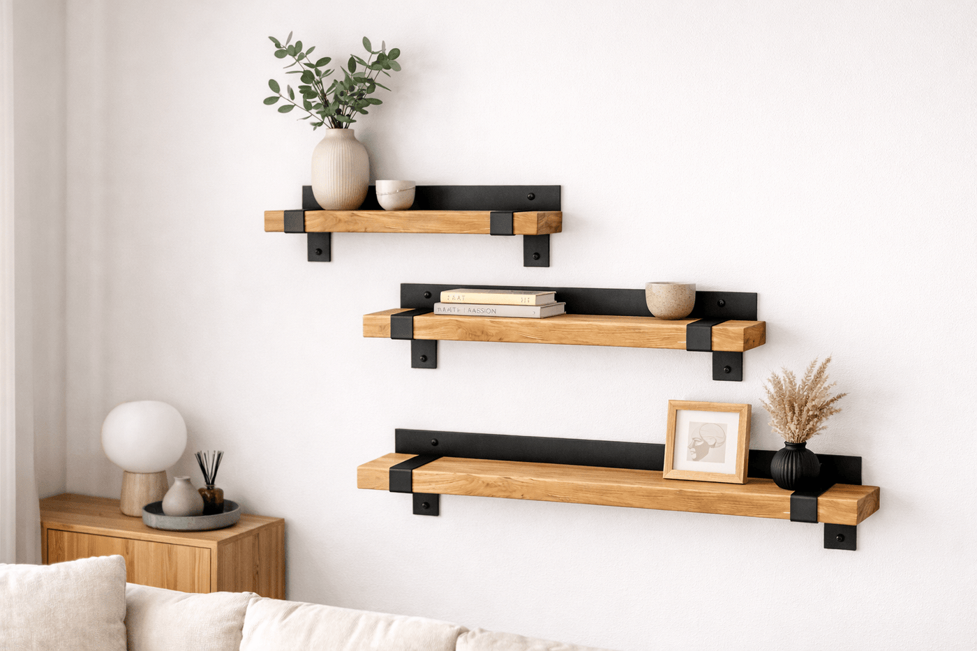 Zestaw 3 półek ściennych loft DĄB + metal - Loftivo 3 półki ścienne loft dekoracja ścienna półki komplet półek ściennych