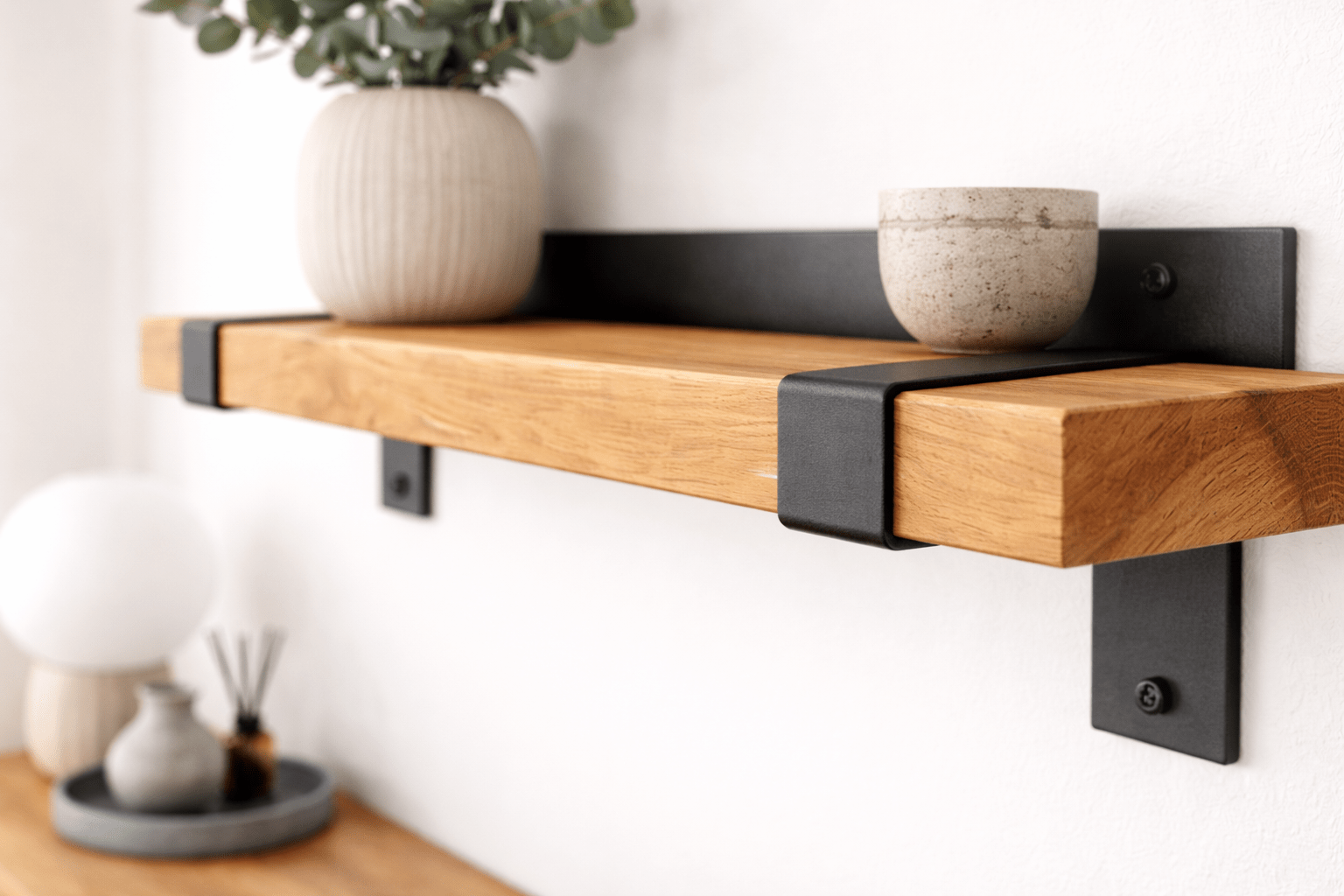 Zestaw 3 półek ściennych loft dąb i metal 30 50 70 cm