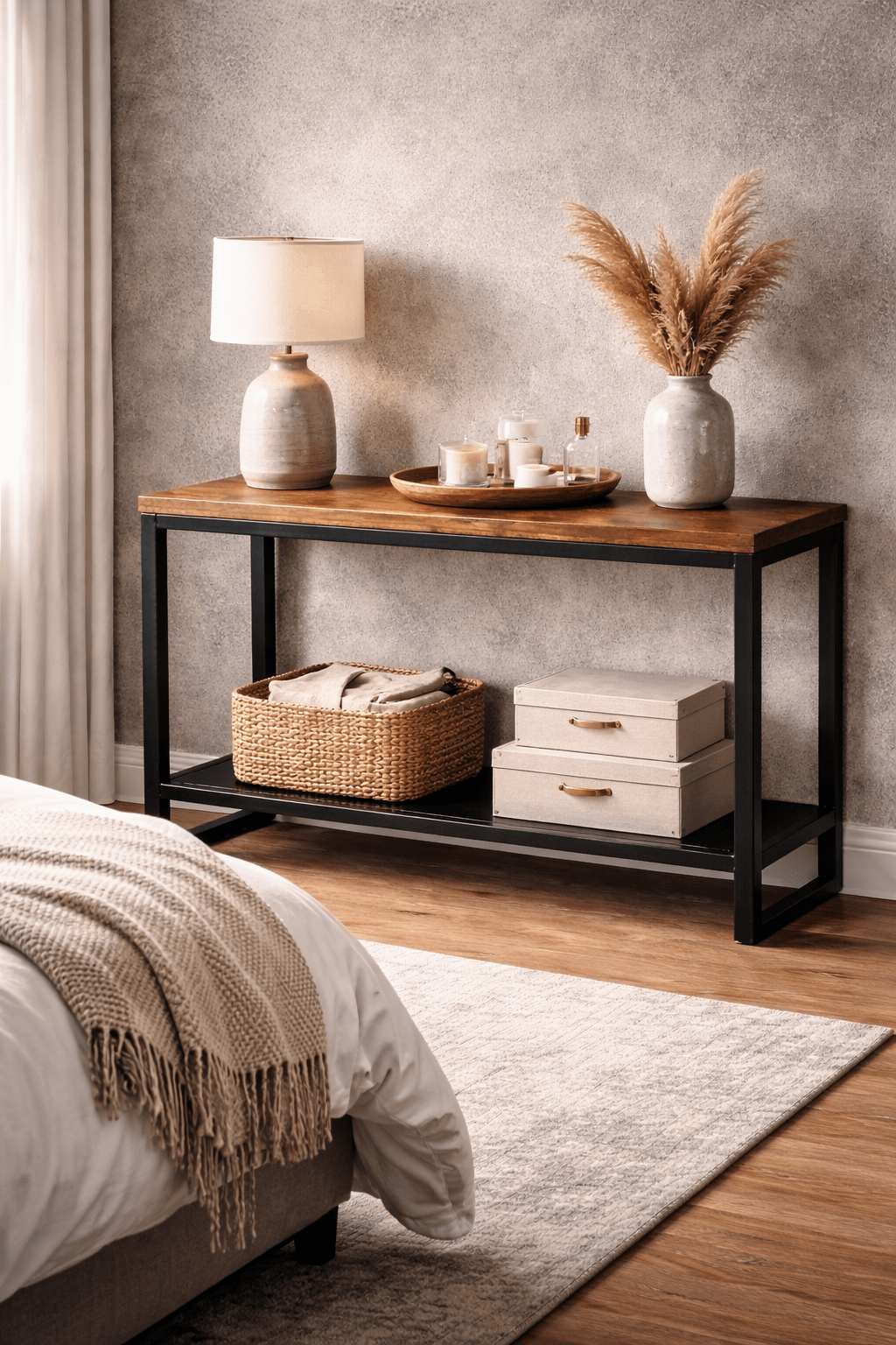 Konsola do przedpokoju loft 100 cm z półką czarna