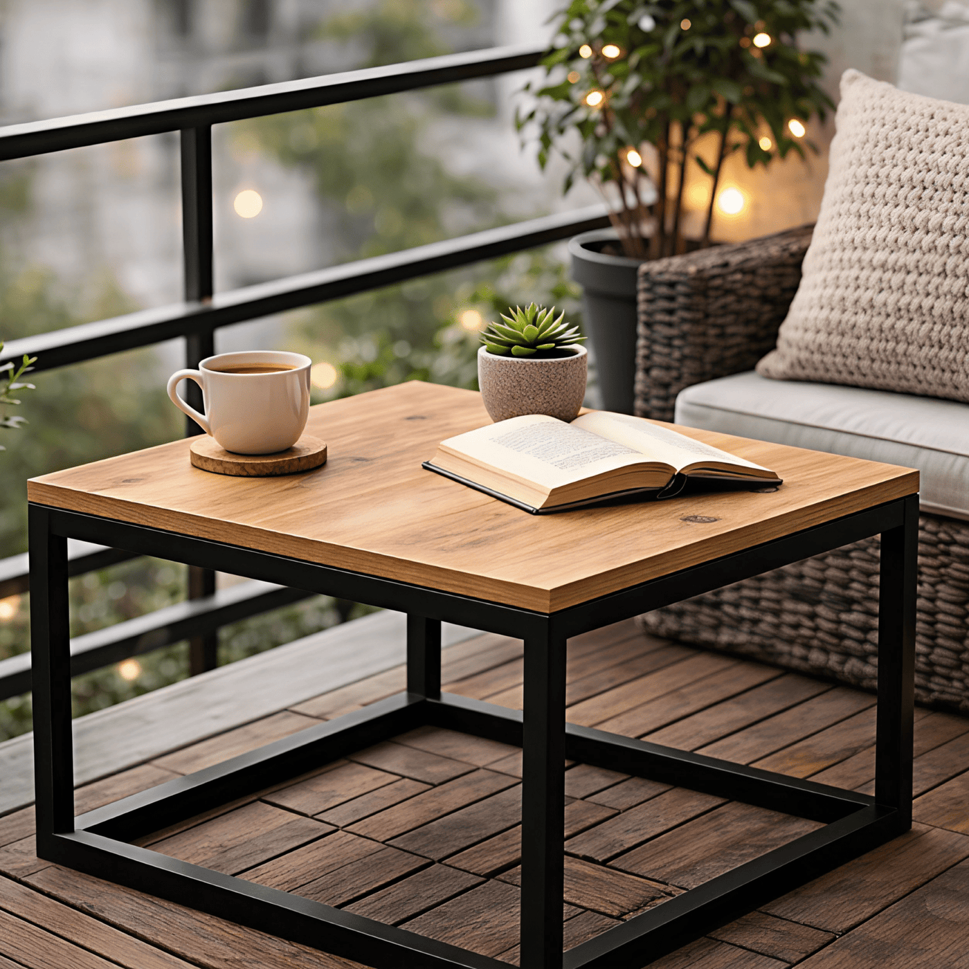 Stolik kawowy LOFT BOX kwadratowy metalowy na balkon taras - Loftivo