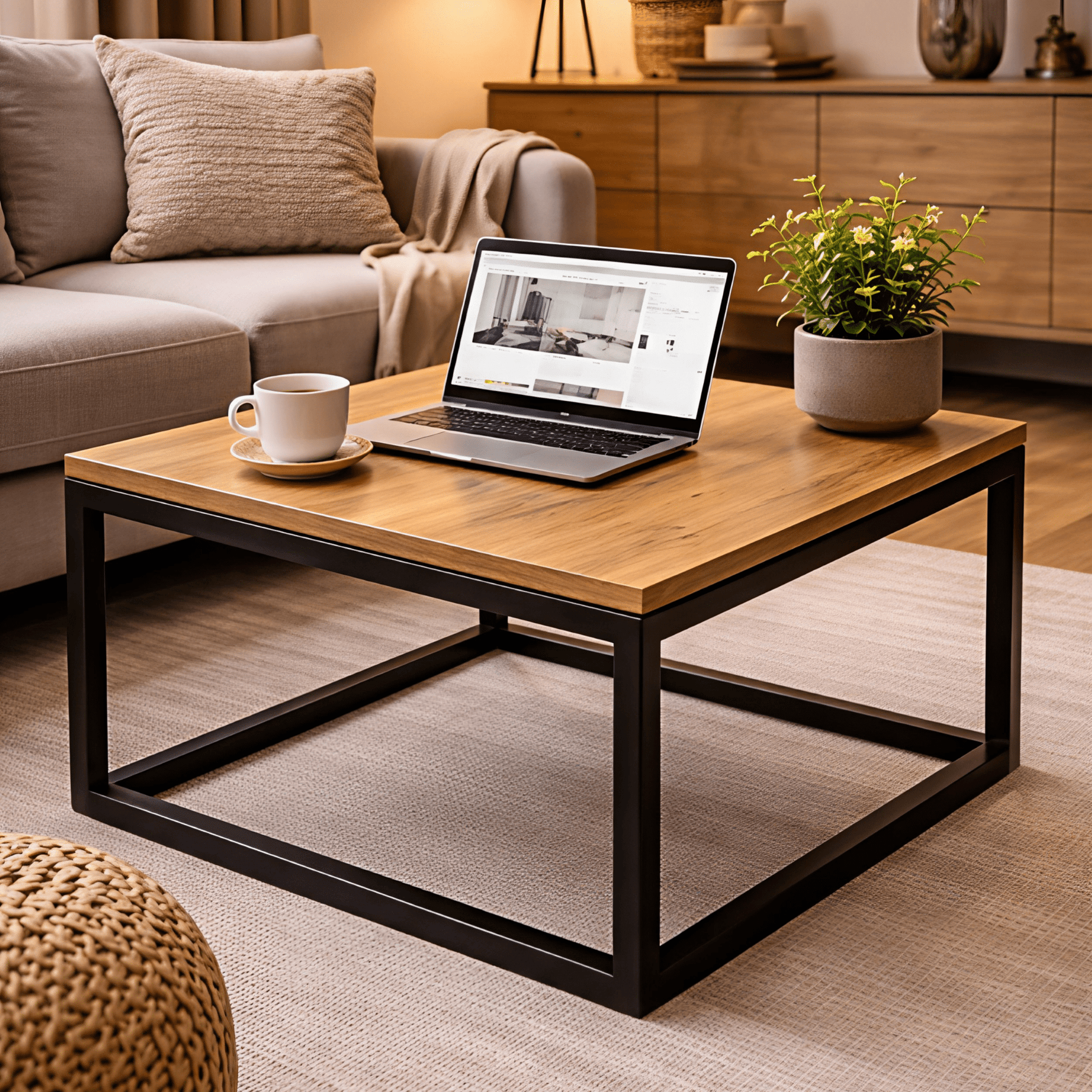 Stolik kawowy loft box 40 50 60 cm dąb i czarny metal
