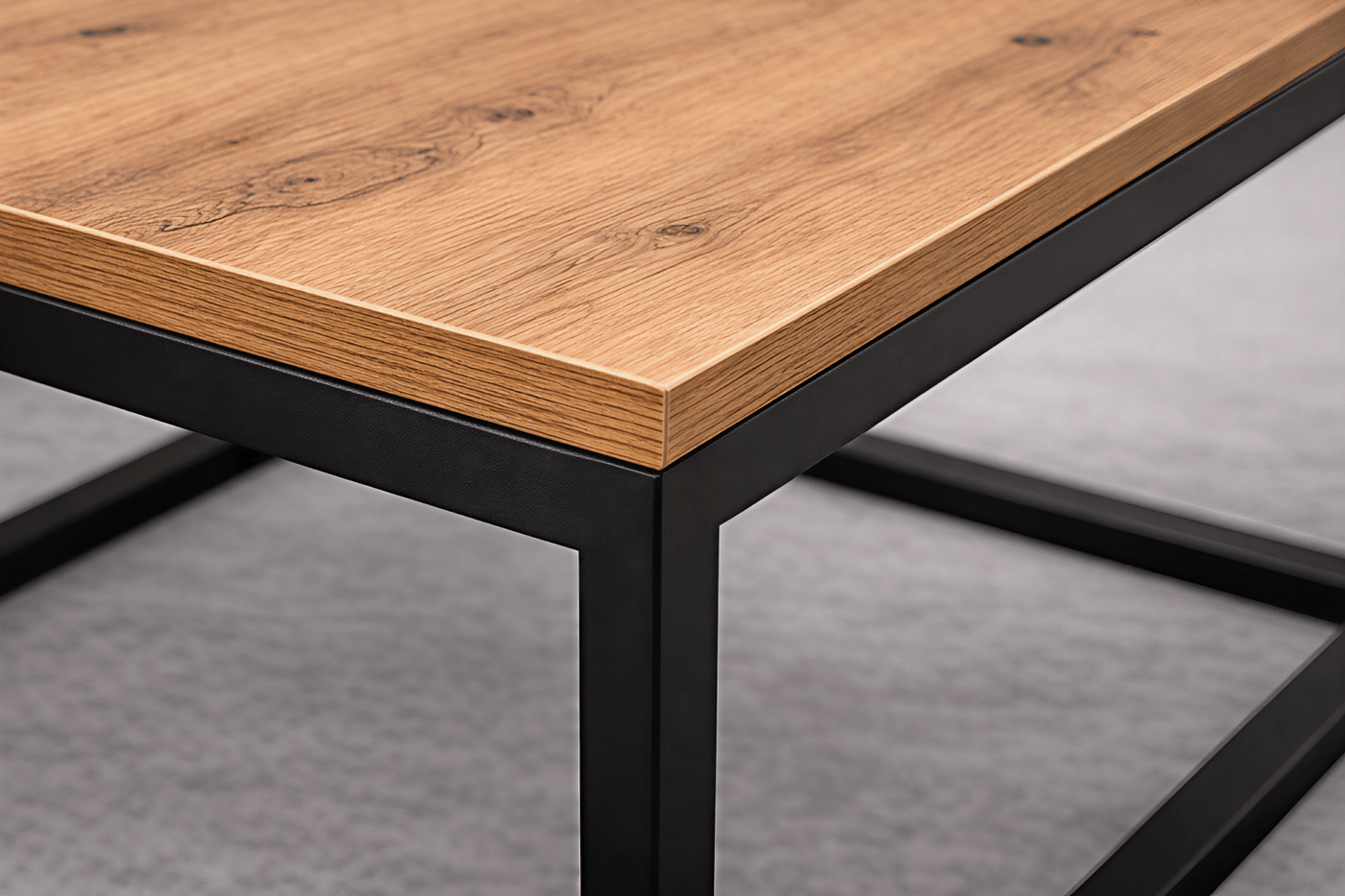 Stolik kawowy do salonu loft – czarna rama i blat dąb | Loftivo - Loftivo