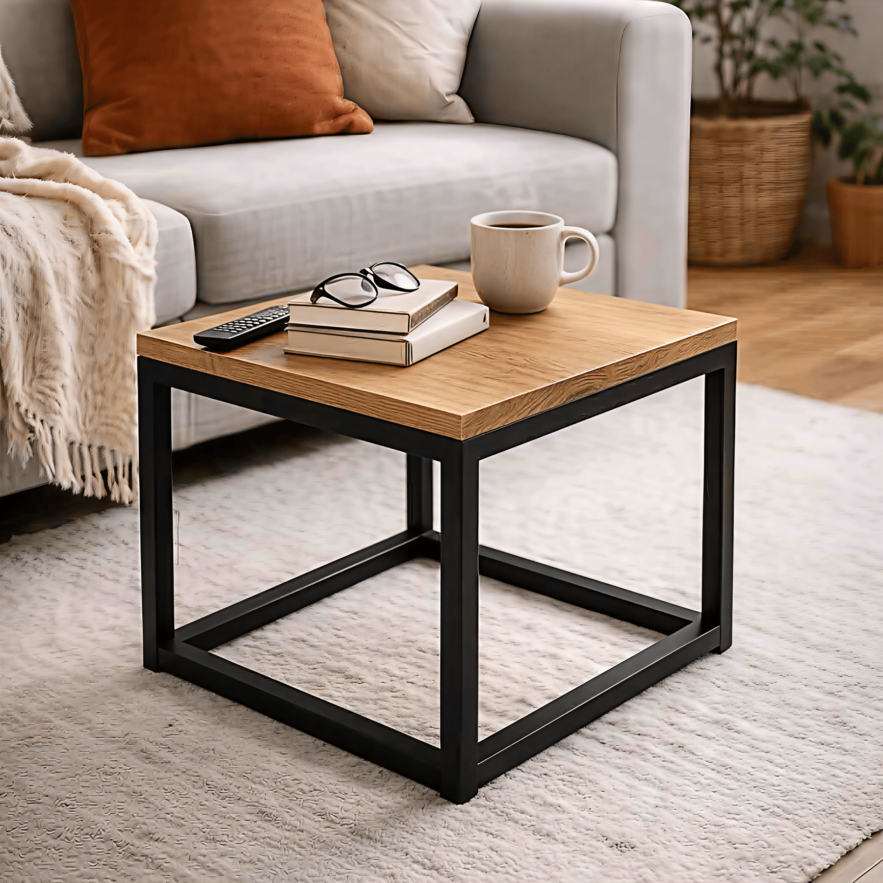 Stolik kawowy loft box 40 50 60 cm dąb i czarny metal