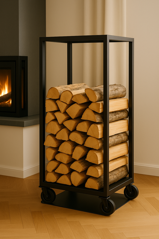 Kosz na drewno 100x60x30 cm mobilny metalowy stojak na drewno opałowe