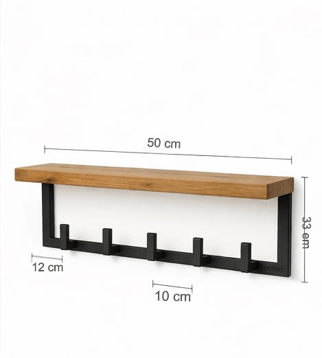 Wieszak ścienny loft 50 cm 5 haków czarny metal