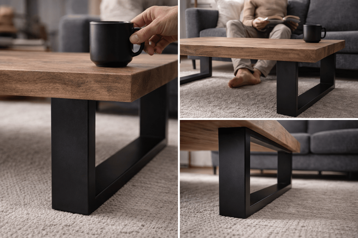 Nogi do Stolika Sofy Ławy 40x10 cm Czarne Metalowe 6x2 cm zestaw 2 szt LOFT - Loftivo