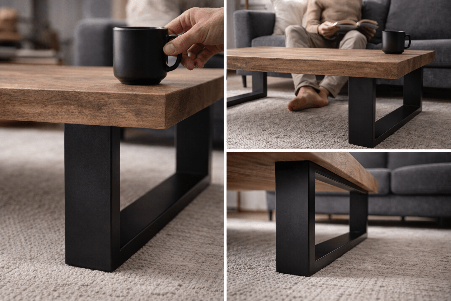 Nogi metalowe do stolika i ławy loft 40x10 cm czarny mat