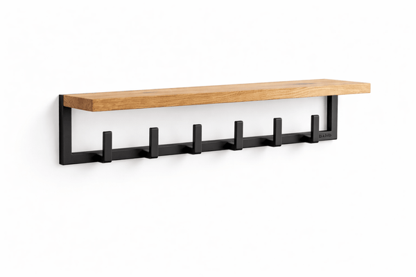Wieszak ścienny do przedpokoju metalowy 60 cm czarny 6 haków na ubrania - Loftivo