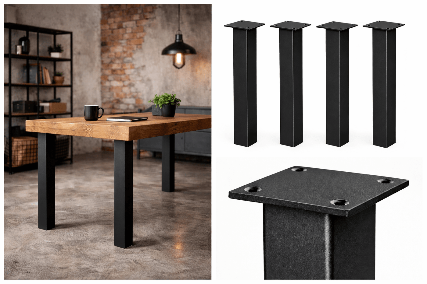 NOGI DO STOŁU 72 CM METALOWE CZARNE LOFT BIURKO SOLIDNE 6X6 CM ZESTAW 4 SZT - Loftivo