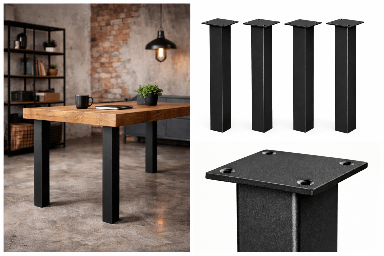 Nogi metalowe do stołu 72 cm – zestaw 4 szt. czarny mat