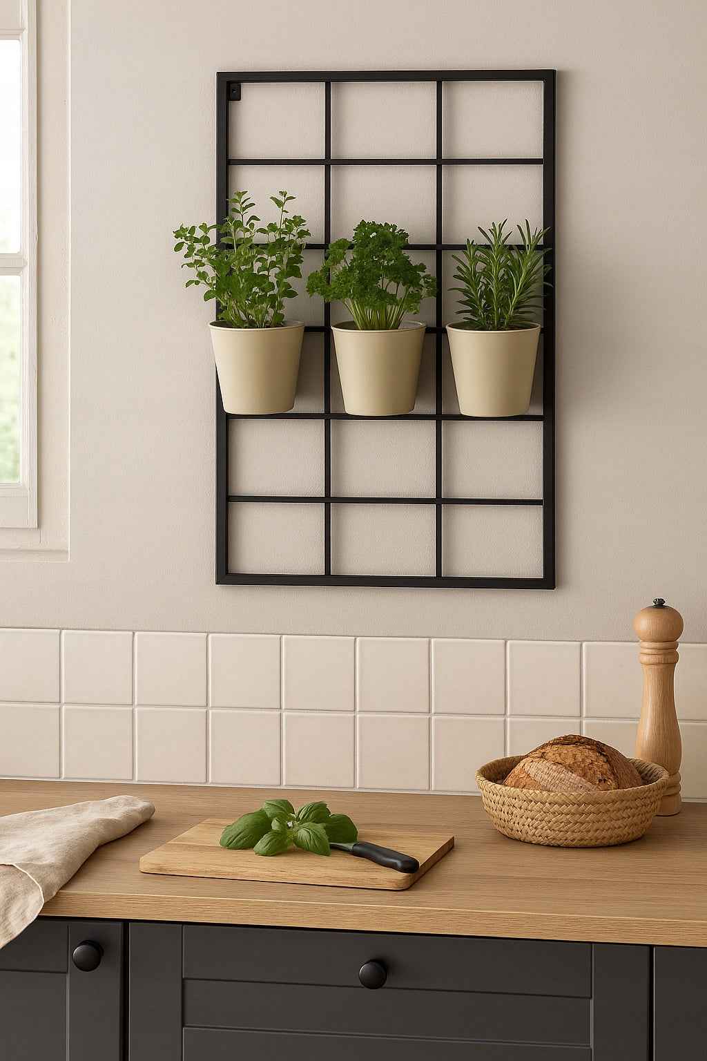 PANEL ŚCIENNY GRID ORGANIZER LOFT 60x100 SIATKA KWIETNIK WIESZAK CZARNY MAT - Loftivo