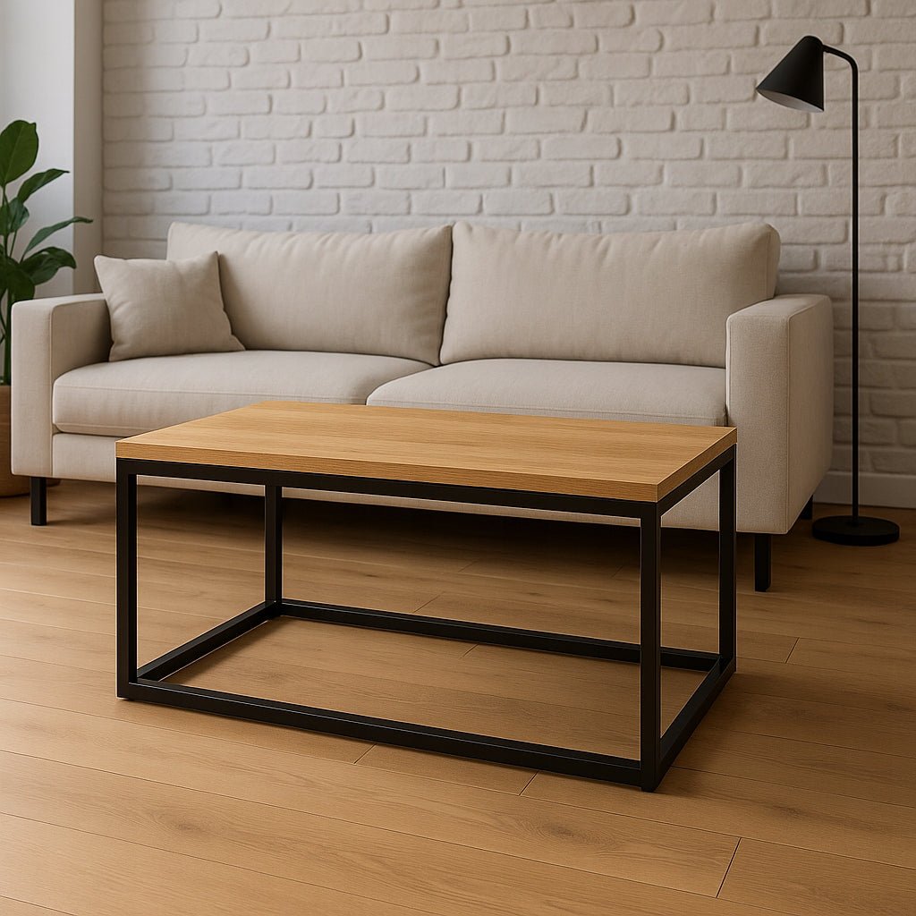 Stolik kawowy loft do salonu dąb i czarna rama