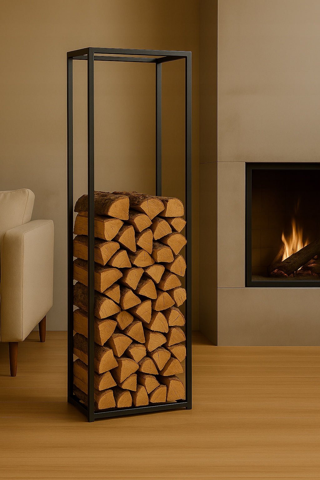 Minimalistyczny stojak na drewno kominkowe loft 100×40×35 cm - Loftivo
