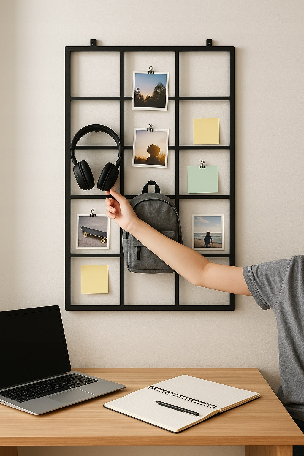 PANEL ŚCIENNY GRID ORGANIZER LOFT 60x100 SIATKA KWIETNIK WIESZAK CZARNY MAT