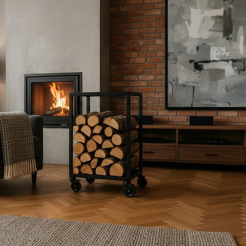 Mobilny stojak na drewno kominkowe loft 100x60x30 cm