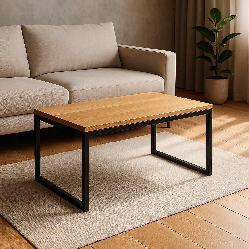 STOLIK KAWOWY ŁAWA LOFT 90x50 cm CZARNA RAMA DĄB CRAFT DO SALONU POKOJU