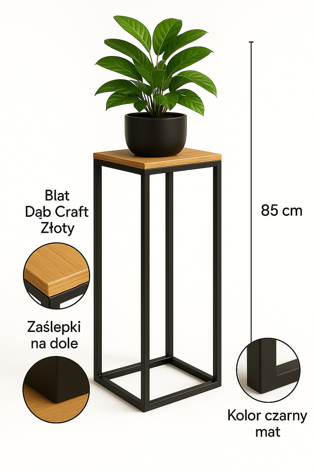 STOJAK NA KWIATY PODŁOGOWY 85 CM METALOWY CZARNY KWIETNIK NA ROŚLINY KWIATY