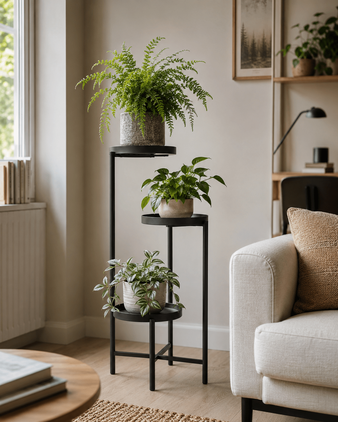 Kwietnik Metalowy 3 - Poziomowy 80cm Stojący Loft Industrial Czarny - Loftivo
