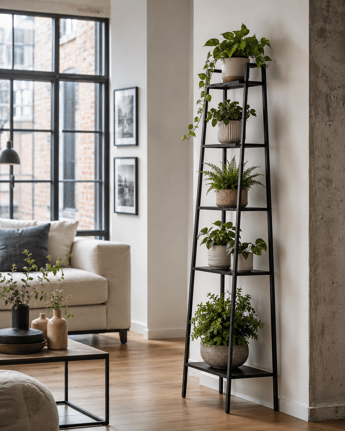 Kwietnik Drabinkowy Metalowy 5 Półek 110cm Loft Industrial Czarny
