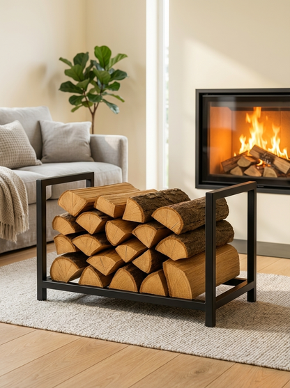 Niski wąski stojak na drewno kominkowe loft 40×60×35 cm